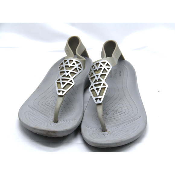 Crocs Serena Embellish Sandals Women's Size 6 Flip Flop Gray Thong Comfort - Picture 2 of 6